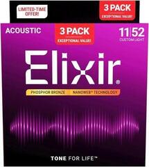 Струни за акустична китара Elixir 16568 Nanoweb 11-52 3-Pack Струни за акустична китара