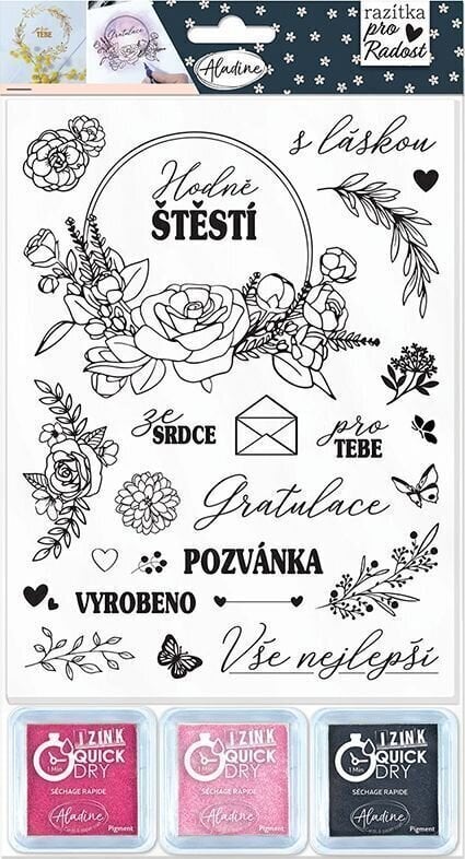 Ștampila pentru copii Aladine 55036 Set de sigilare 25 Bucăți-Flori Și Felicitări