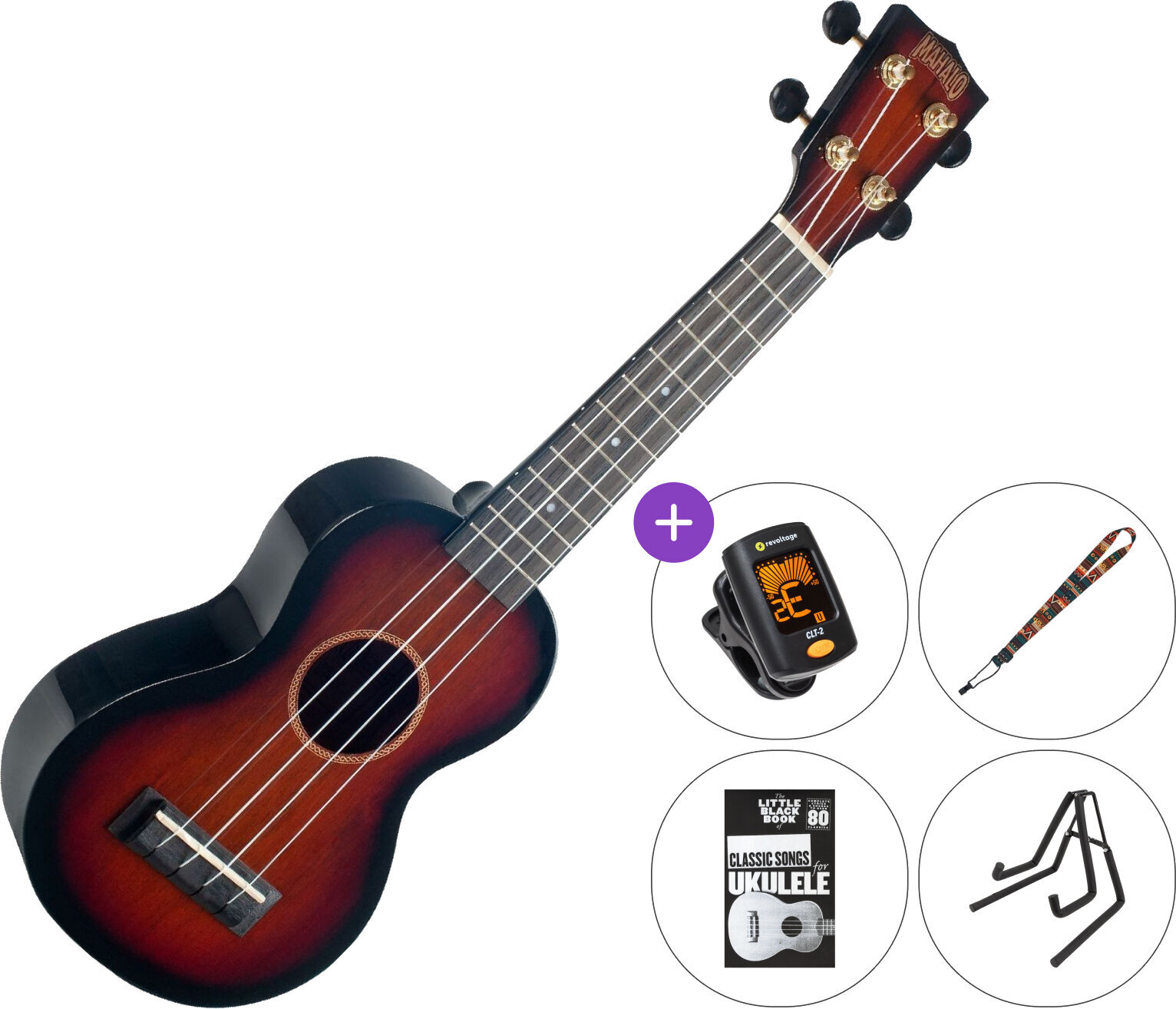 Soprano ukulele Mahalo MJ1 3TS SET 2 3-Tone Sunburst Soprano ukulele