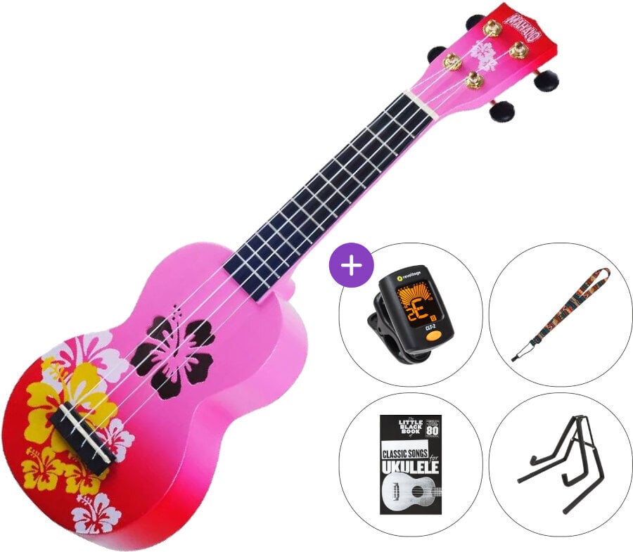 Soprano ukulele Mahalo Hibiscus SET 2 Hibiscus Red Burst Soprano ukulele