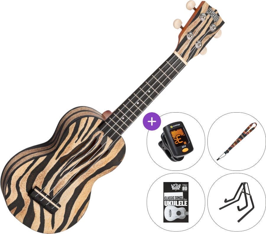 Soprano ukulele Mahalo MA1ZE Art II Series SET 2 Zebra Soprano ukulele