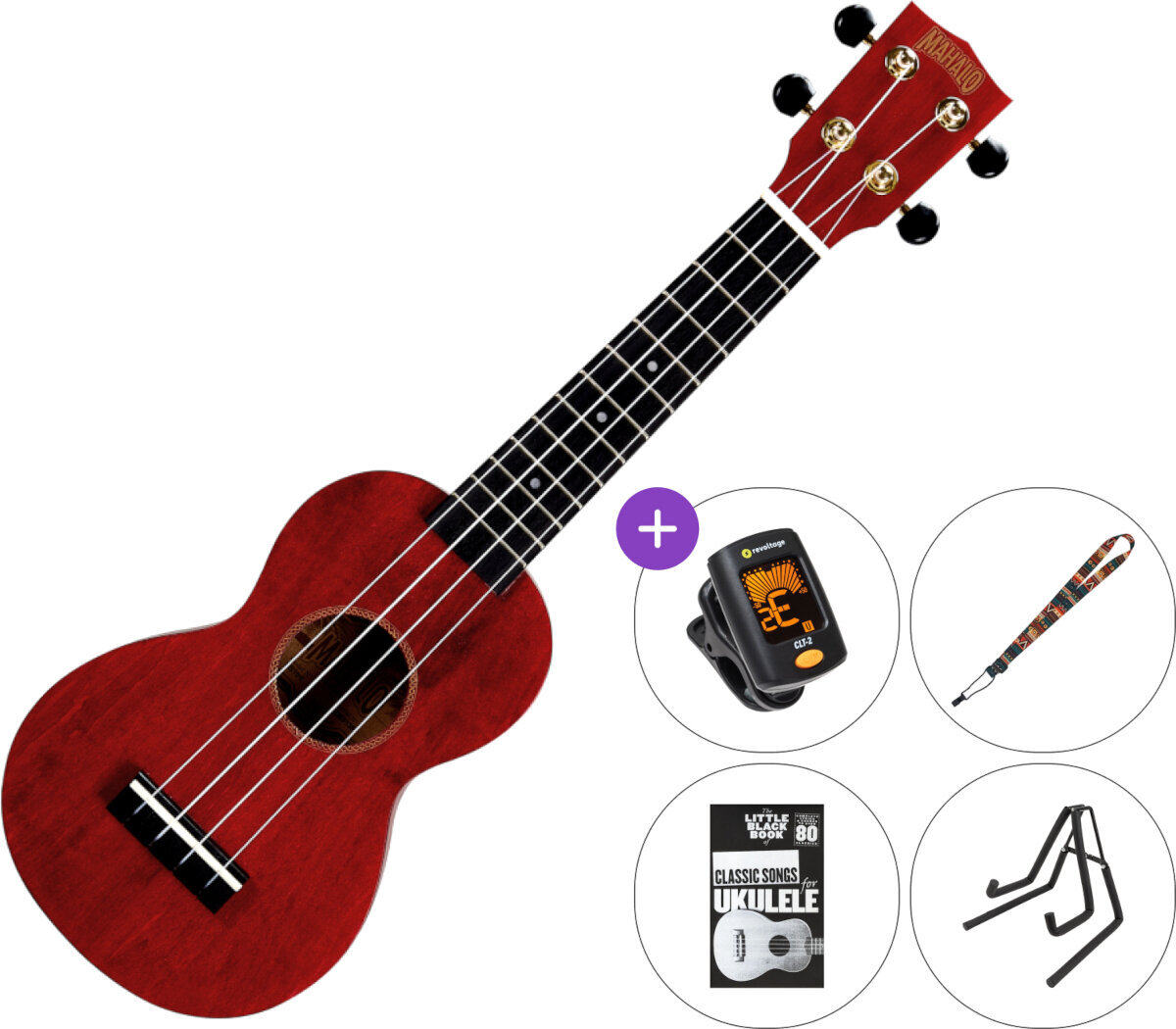 Soprano ukulele Mahalo MS1TRD SET 2 Transparent Red Soprano ukulele