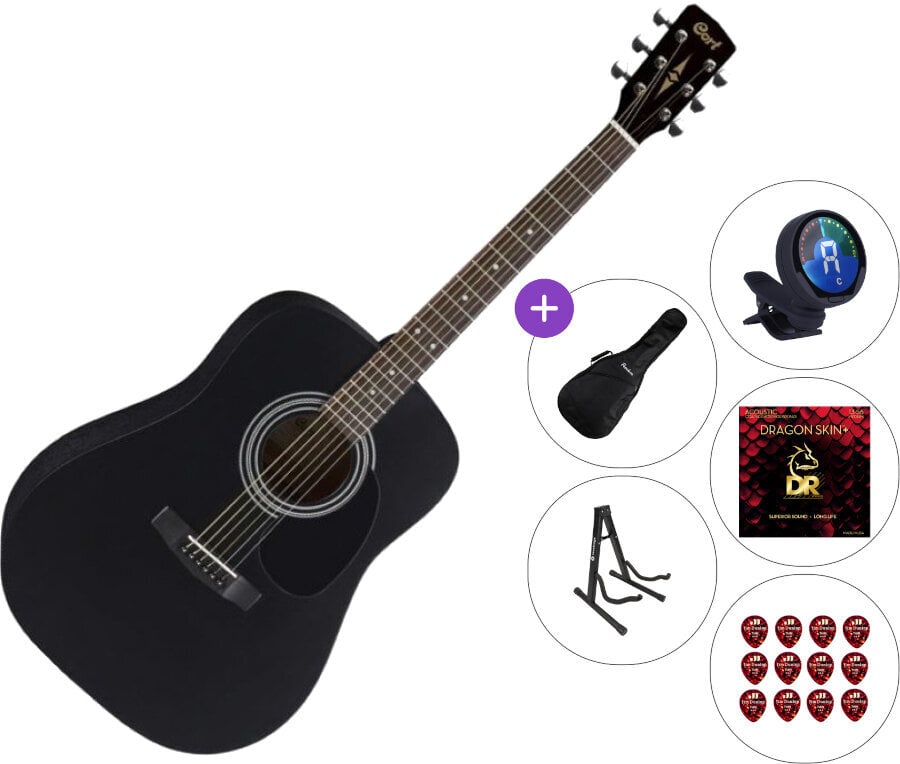 Akustická gitara Cort AD810 SET 2 Black Satin Akustická gitara