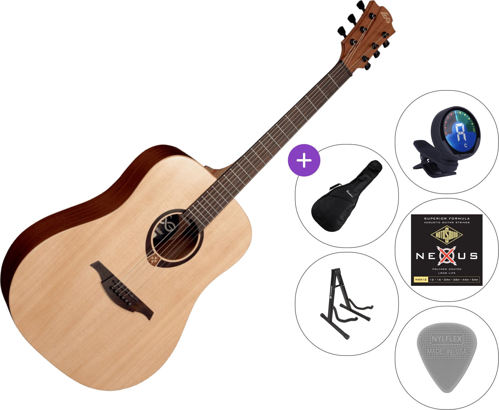 Akustická gitara LAG Tramontane T70D SET 2 Natural Satin Akustická gitara