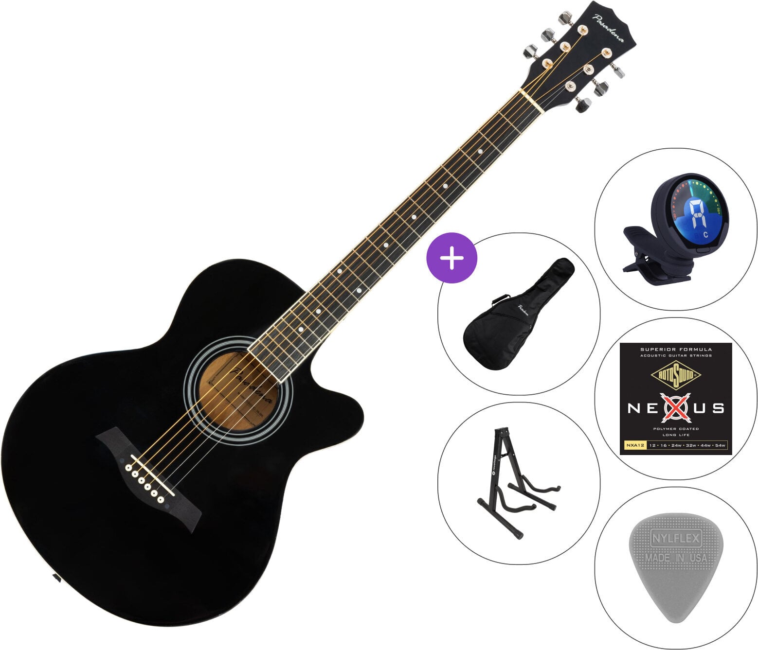 Jumbo Guitar Pasadena SG026C-38 SET 2 Black Jumbo Guitar