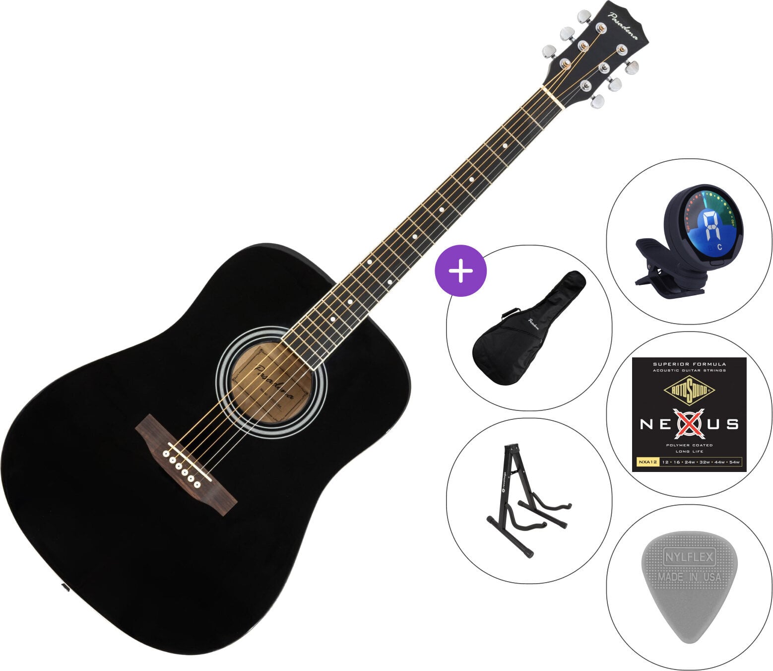 Akustická gitara Pasadena SG028 SET 2 Black Akustická gitara