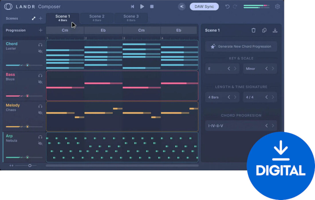 Студійне програмне забезпечення Plug-In ефект LANDR Composer (Цифровий товар)