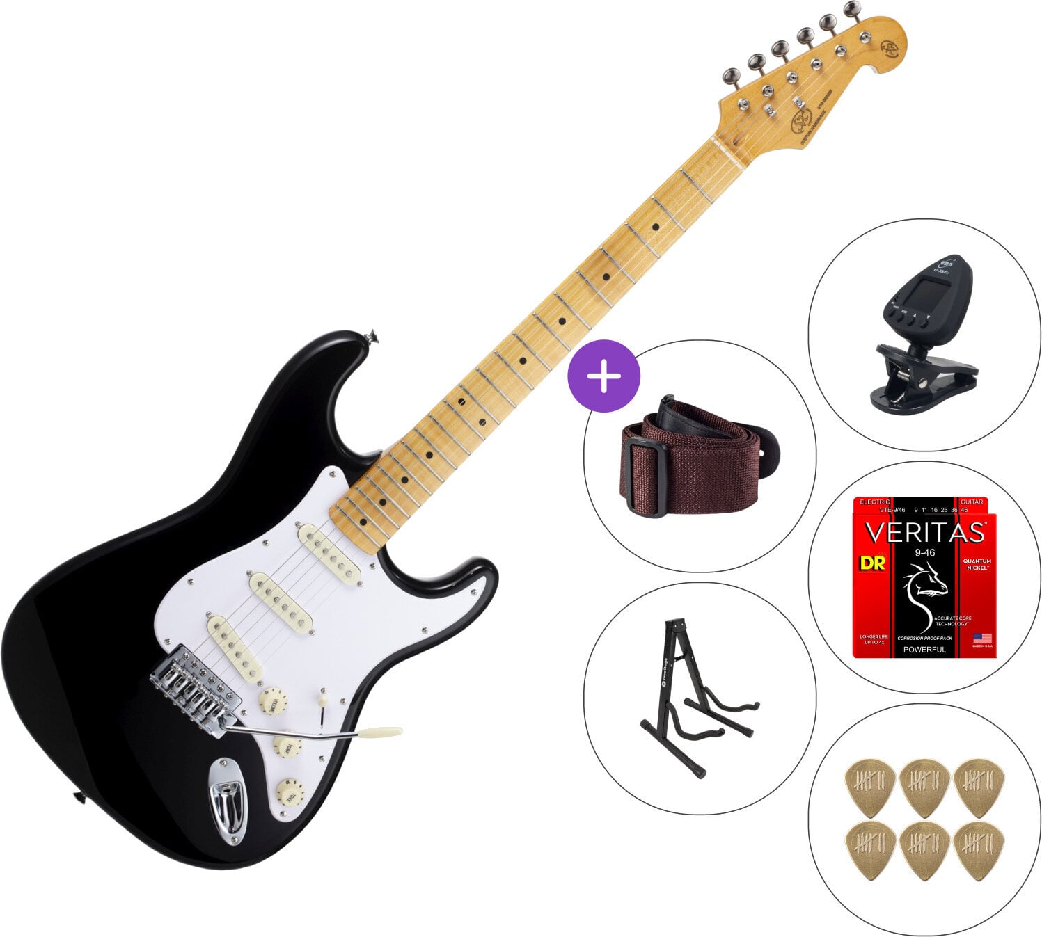 SX SST57+ SET 3 Black Elektrická gitara