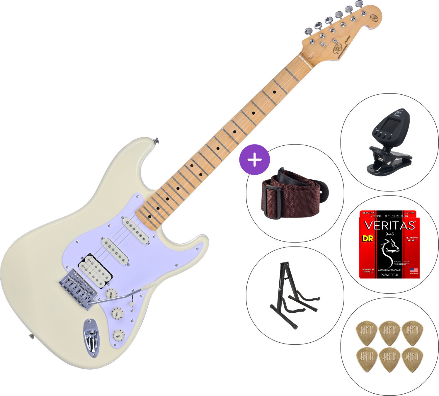 Electric guitar SX SST57+ /HSS SET 3 Vintage White Electric guitar