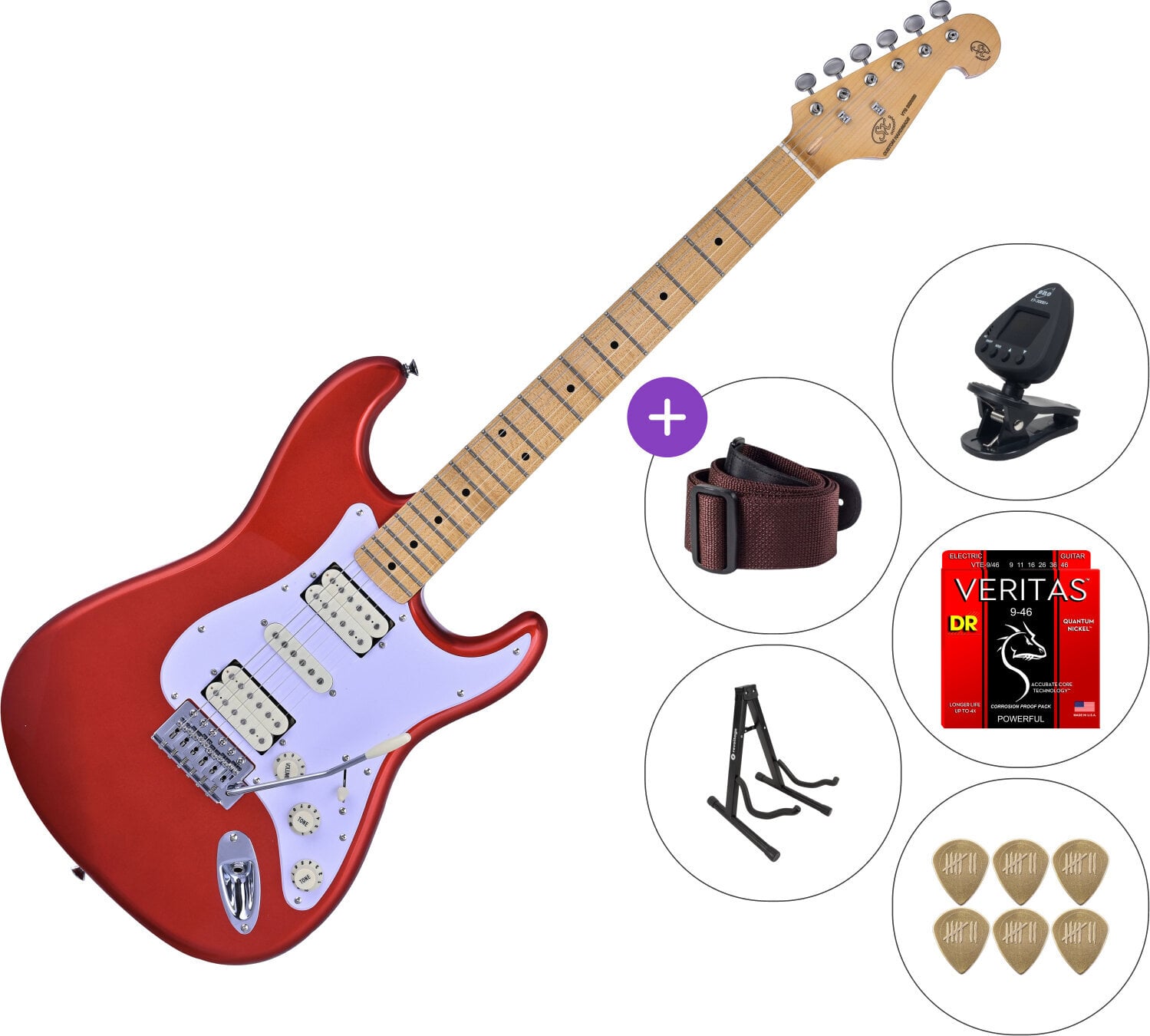 Electric guitar SX SST57+ /HSH SET 3 Candy Apple Red Electric guitar