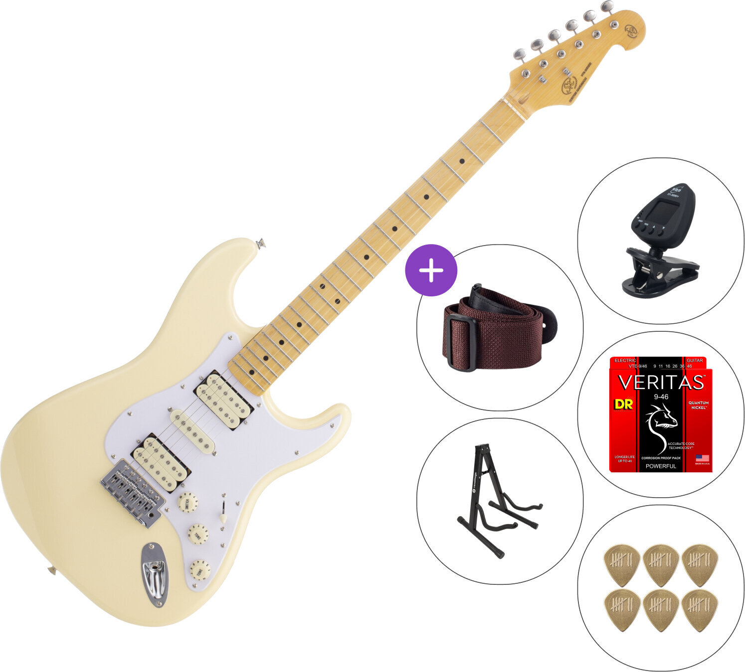 Elektrisk guitar SX SST57+ /HSH SET 3 Vintage White Elektrisk guitar