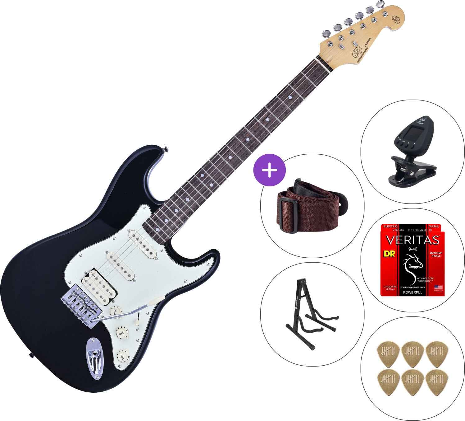 Guitarra eléctrica SX SST62+ /HSS SET 3 Black Guitarra eléctrica