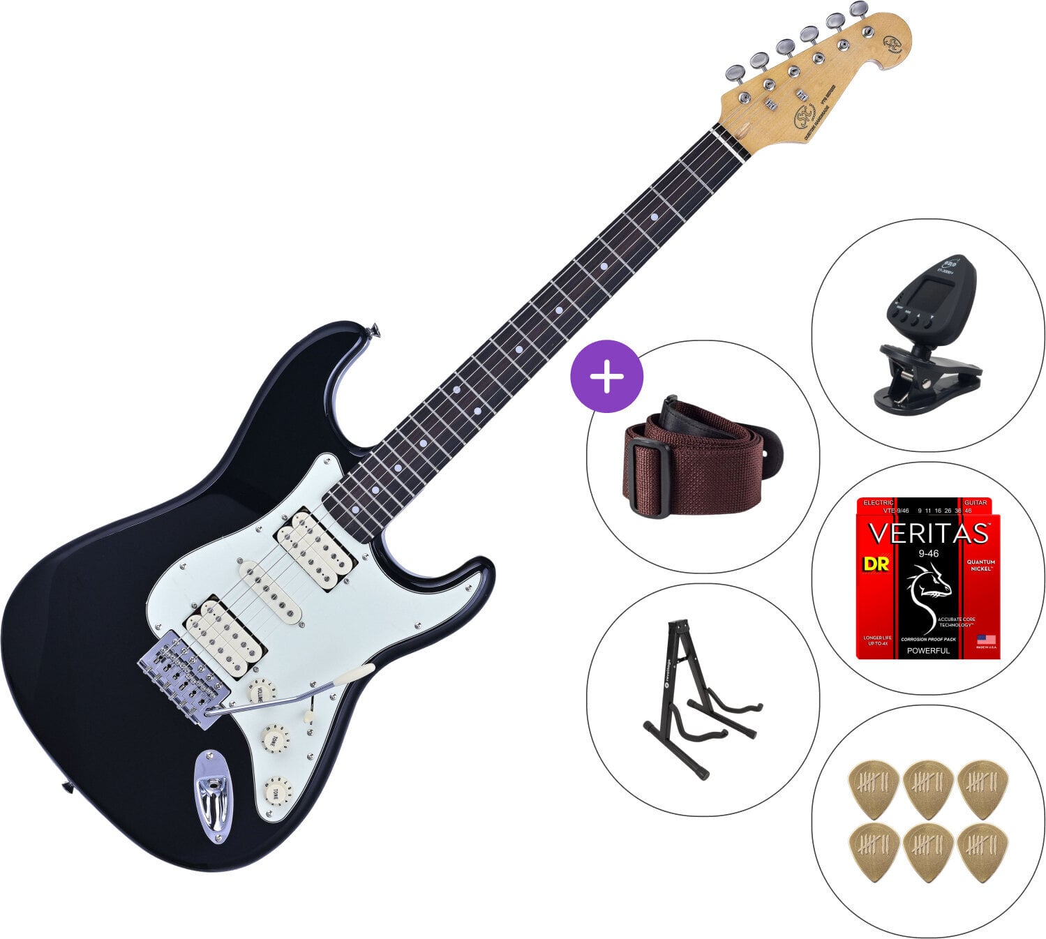 SX SST62+ /HSH SET 3 Black Elektrická gitara