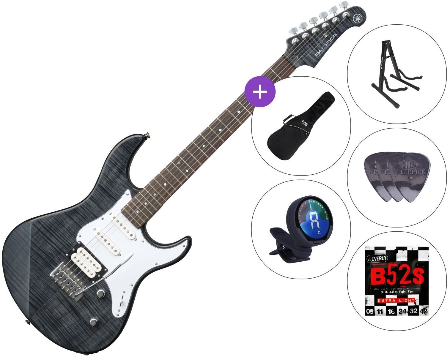 Guitarra elétrica Yamaha Pacifica 212V FM SET 3 Translucent Black Guitarra elétrica