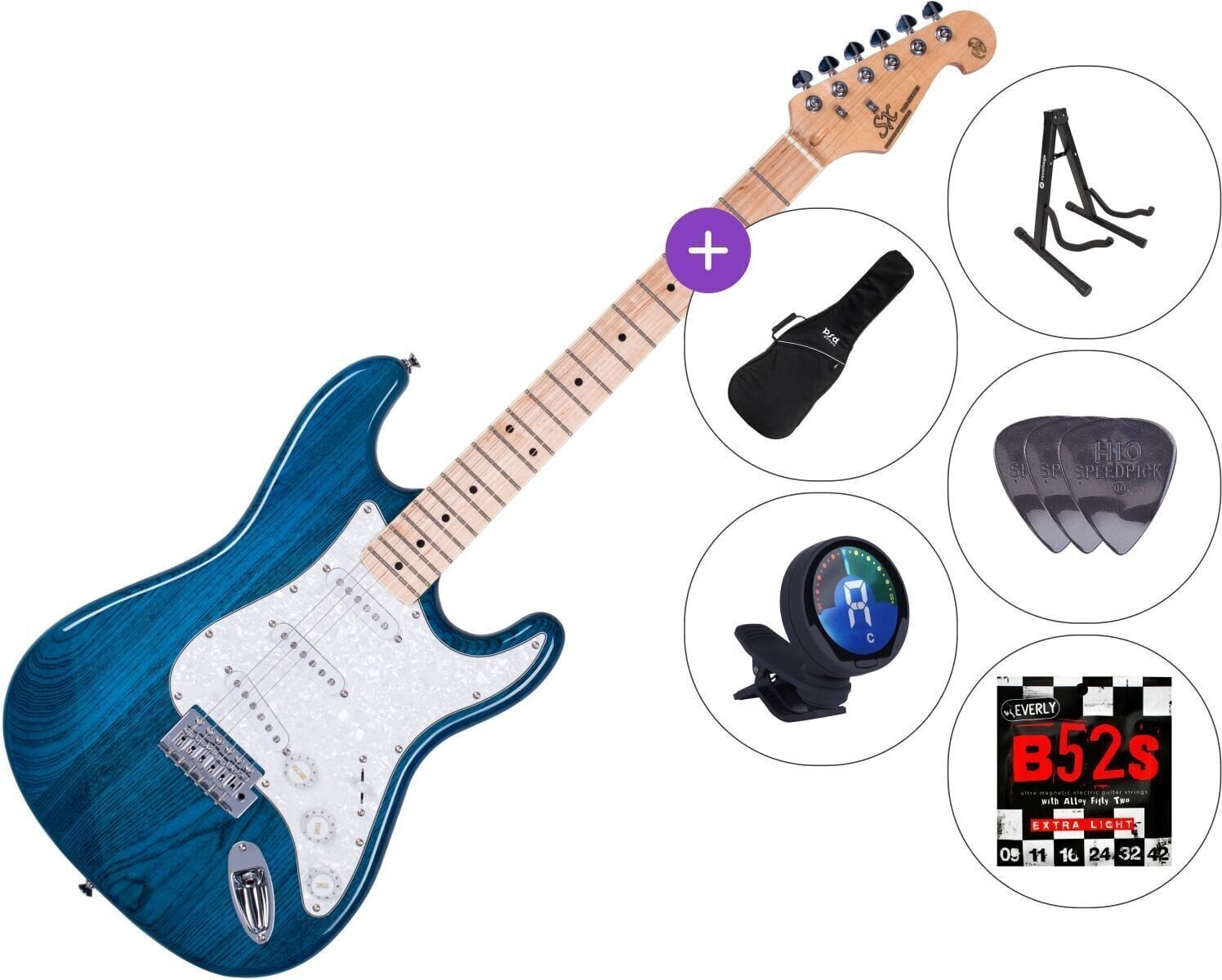 Elektrisk guitar SX SST/ASH SET 3 Trans Blue Elektrisk guitar