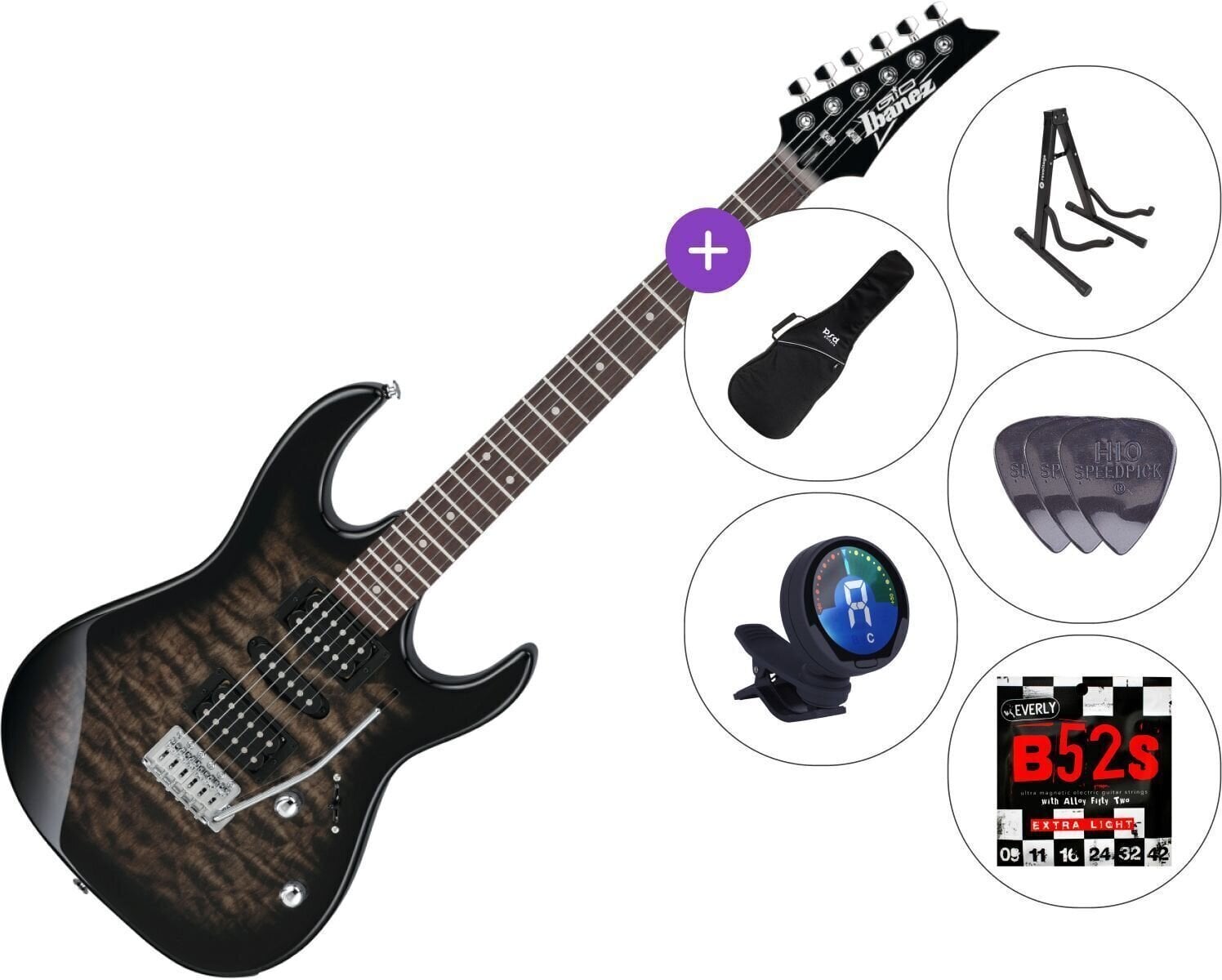 Sähkökitara Ibanez GRX70QA-TKS SET 3 Transparent Black Burst Sähkökitara