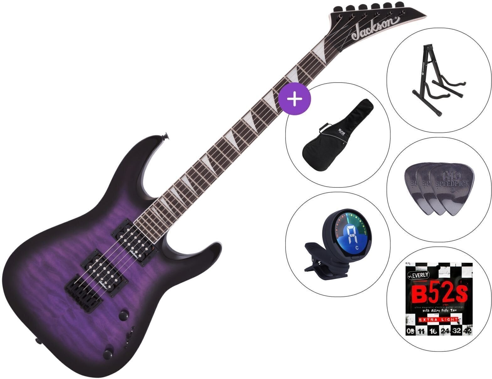 Electric guitar Jackson JS Series Dinky Arch Top JS32Q DKA HT AH SET 3 Transparent Purple Burst Electric guitar