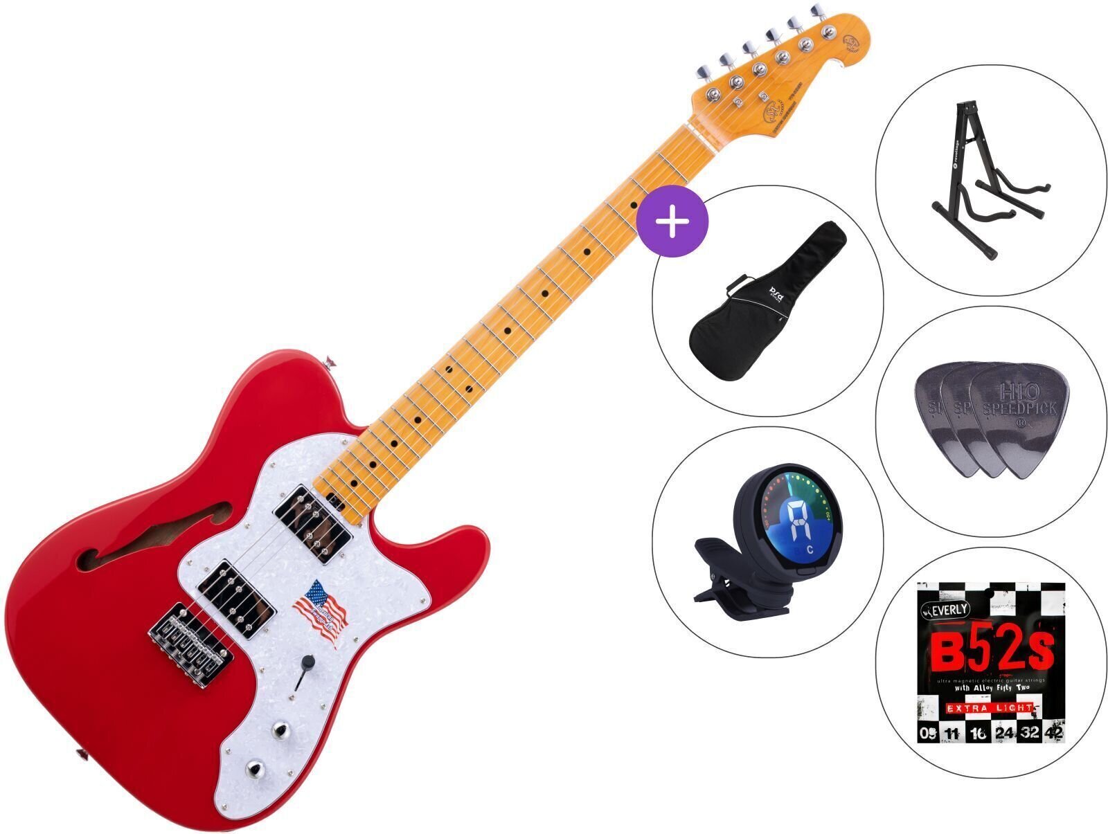 Elektrische gitaar SX SEA2PH SET 3 Rosso Corsa Red Elektrische gitaar