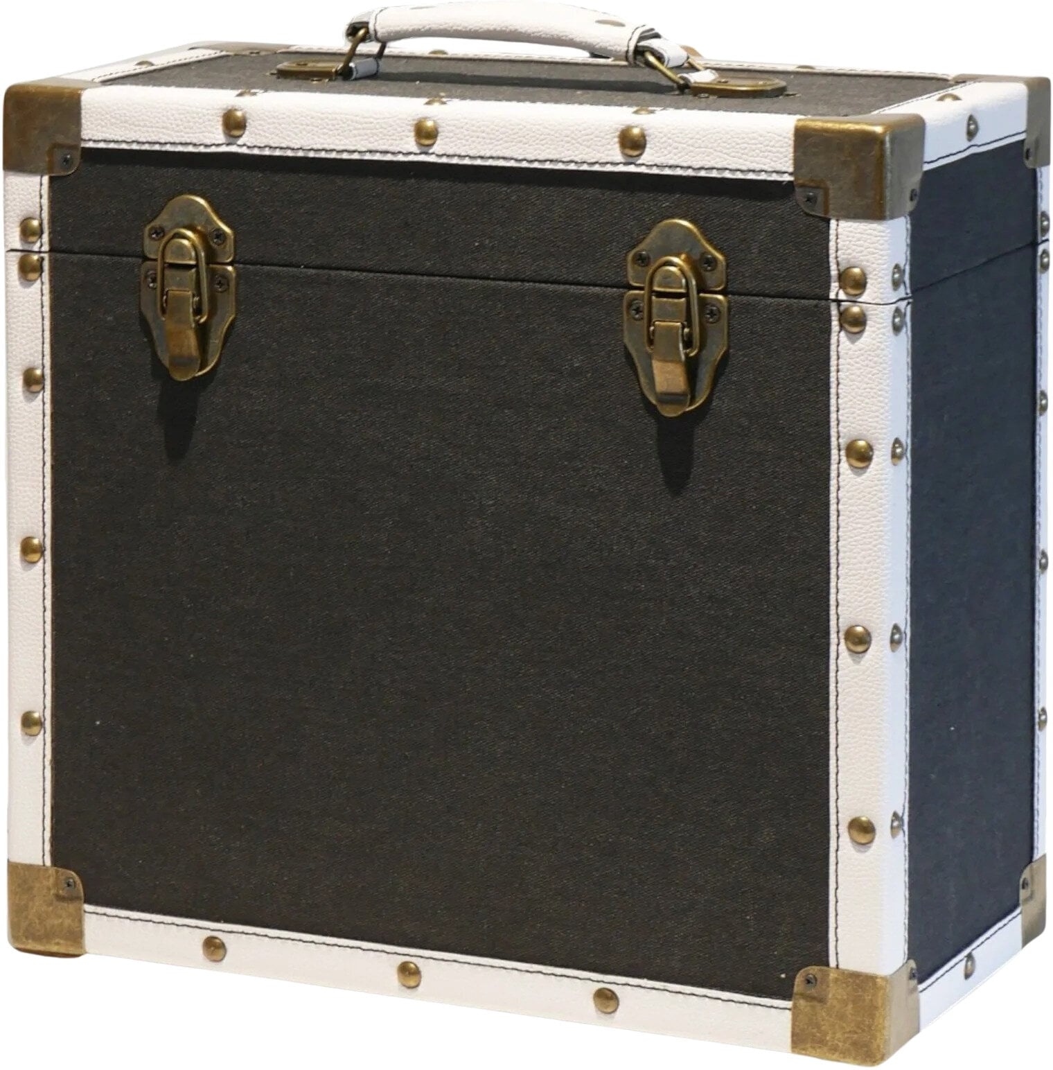 LP plokštelių krepšys / dėklas Steepletone 12 Inch Vinyl Record Storage Box Black Fabric and White Faux Leather Trim