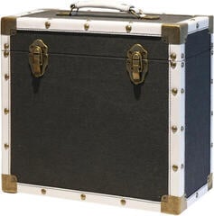 Veske/etui til LP-plater Steepletone 12 Inch Vinyl Record Storage Box Black Fabric and White Faux Leather Trim