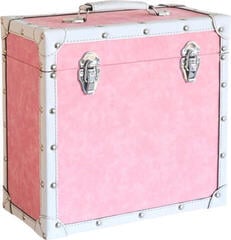 Veske/etui til LP-plater Steepletone 12 Inch Vinyl Record Storage Box Pink and White Faux Leather Trim