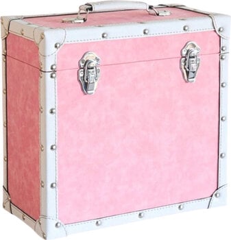LP plokštelių krepšys / dėklas Steepletone 12 Inch Vinyl Record Storage Box Pink and White Faux Leather Trim - 1