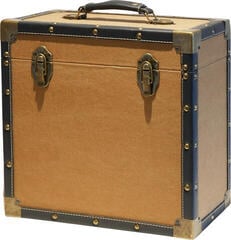 Veske/etui til LP-plater Steepletone 12 Inch Vinyl Record Storage Box Tan Fabric and Black Faux Leather Trim