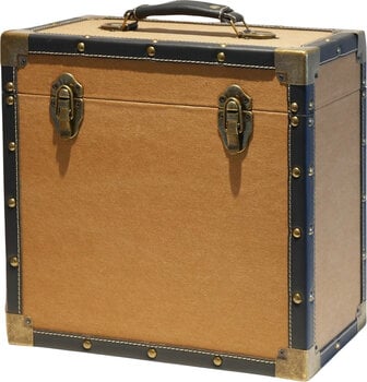 LP plokštelių krepšys / dėklas Steepletone 12 Inch Vinyl Record Storage Box Tan Fabric and Black Faux Leather Trim - 1