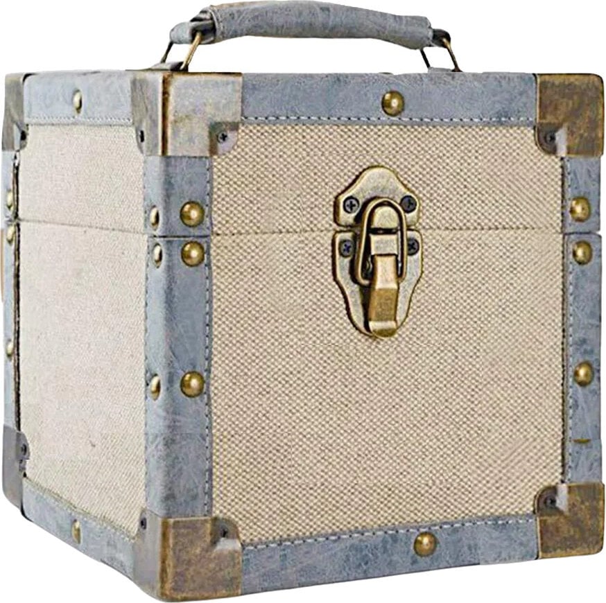 Veske/etui til LP-plater Steepletone 7 Inch Vinyl Record Storage Box Cream Fabric and Grey Faux Leather Trim