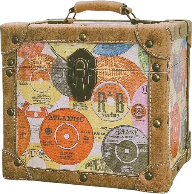 Veske/etui til LP-plater Steepletone 7 Inch Vinyl Record Storage Box Retro Print and Faux Leather Trim