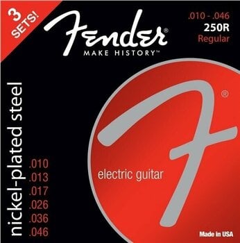 Struny pre elektrickú gitaru Fender 250R Electric Nickel Plated Steel Ball End 10-46 3 pack - 1