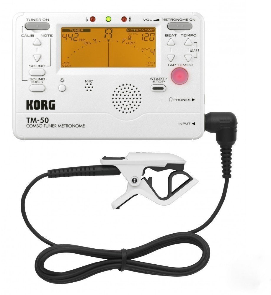 Elektronisch stemapparaat Korg TM-50C Combo Tuner Metronome + Contact Microphone White