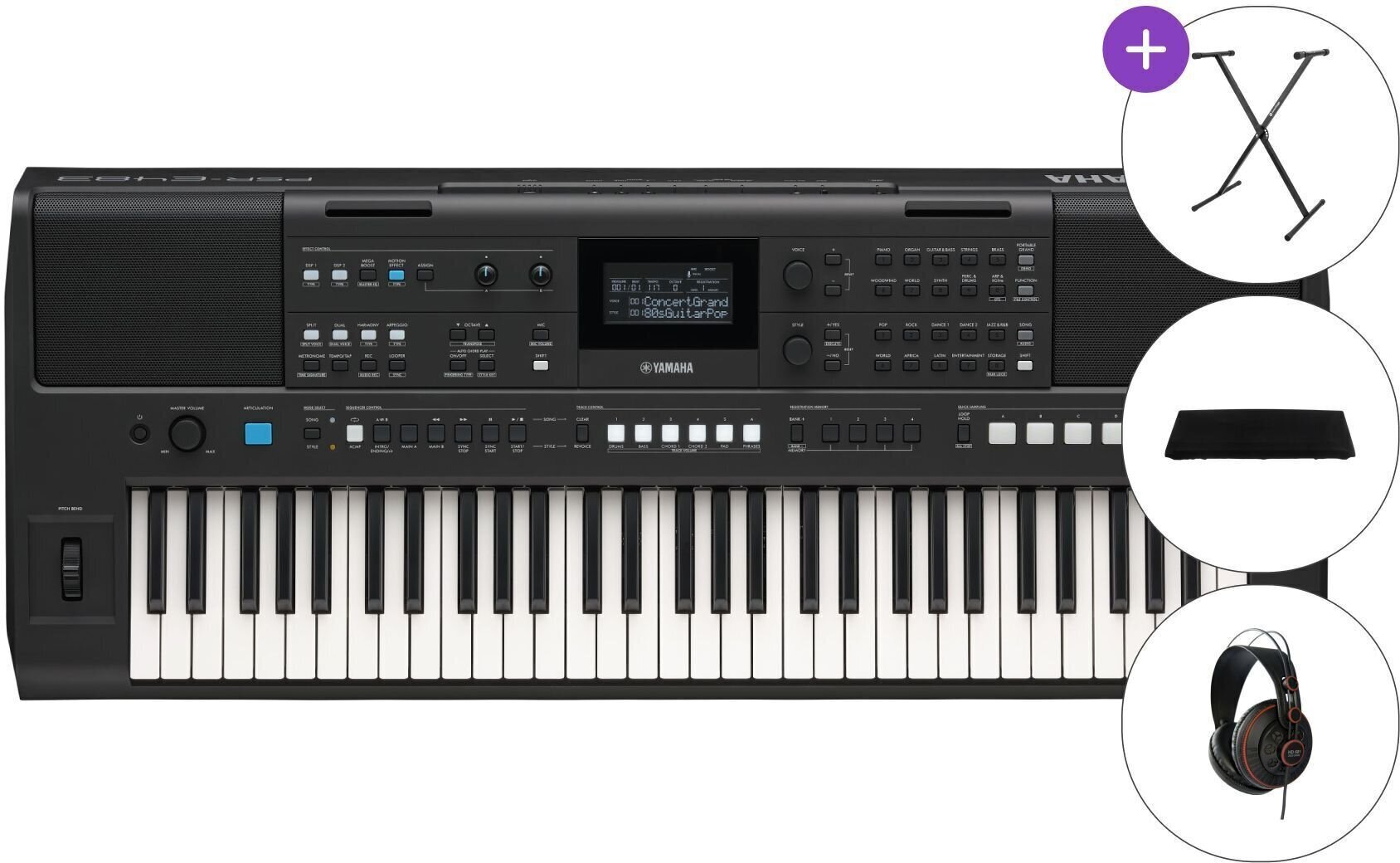 Keyboard met aanslaggevoeligheid Yamaha PSR-E483 SET Keyboard met aanslaggevoeligheid Black