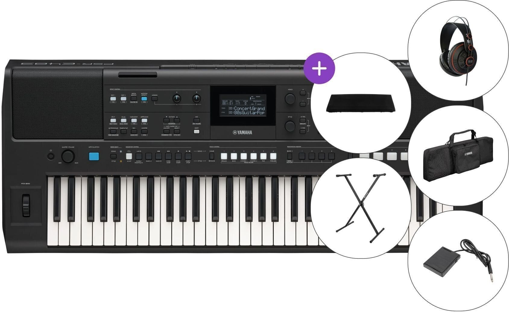 Puutefunktsiooniga süntesaator Yamaha PSR-E483 SET 2 Puutefunktsiooniga süntesaator Black