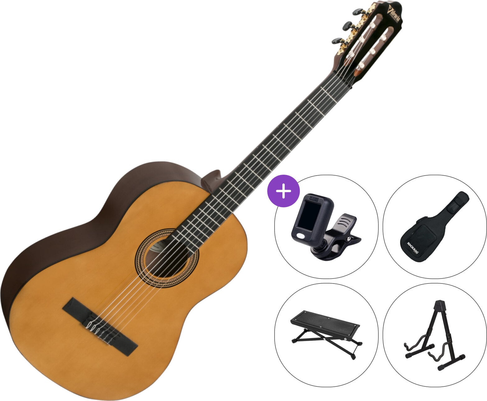 3/4 klassieke gitaar voor kinderen Valencia VC263 SET Antique Natural 3/4 klassieke gitaar voor kinderen