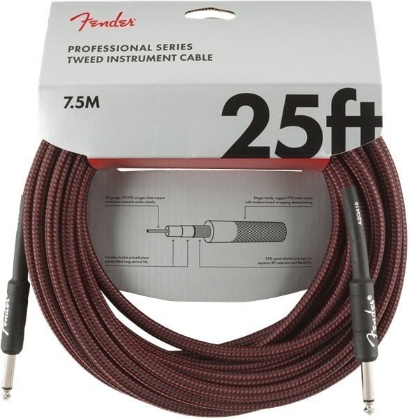 Nástrojový kabel Fender Professional Series Červená 7,5 m Rovný - Rovný