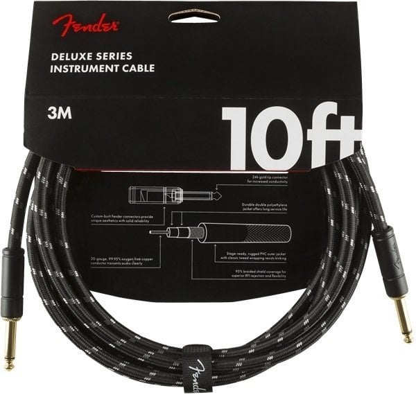 Câble pour instrument Fender Deluxe Series Noir 3 m Droit - Droit