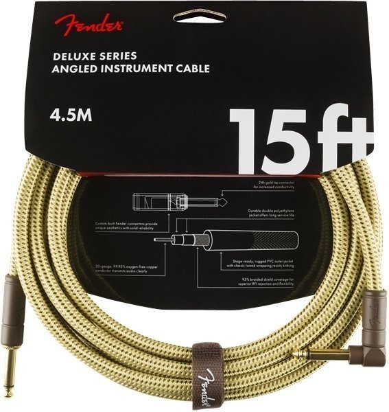 Instrument Cable Fender Deluxe Series Yellow 4,5 m Straight - Angled