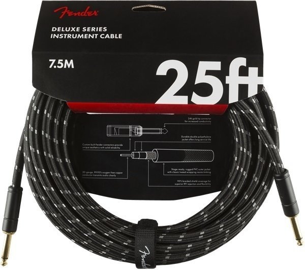 Nástrojový kabel Fender Deluxe Series Černá 7,5 m Rovný - Rovný
