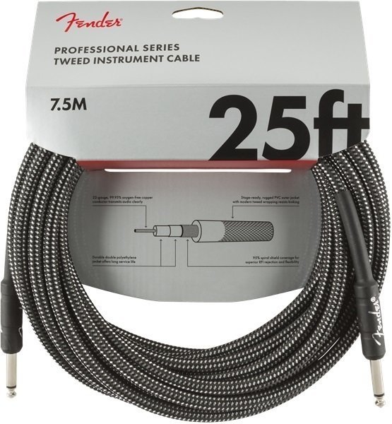 Nástrojový kabel Fender Professional Series Šedá 7,5 m Rovný - Rovný