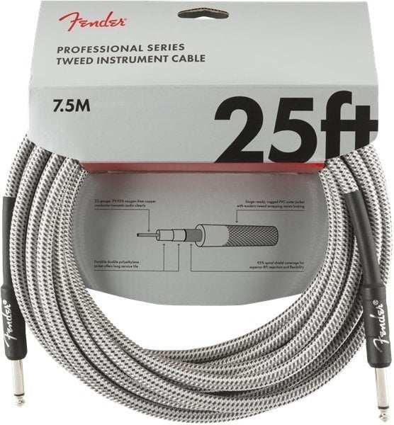 Nástrojový kabel Fender Professional Series Bílá 7,5 m Rovný - Rovný