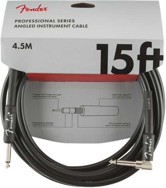 Câble pour instrument Fender Professional Series Noir 4,5 m Droit - Angle
