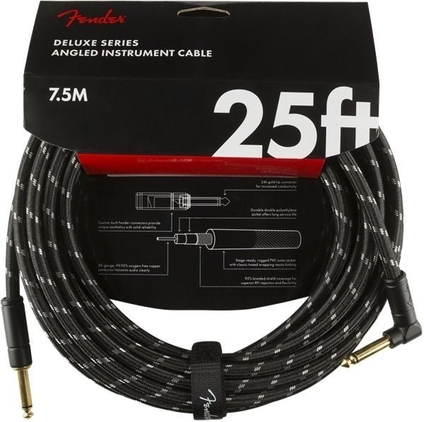 Instrument Cable Fender Deluxe Series Black 7,5 m Straight - Angled