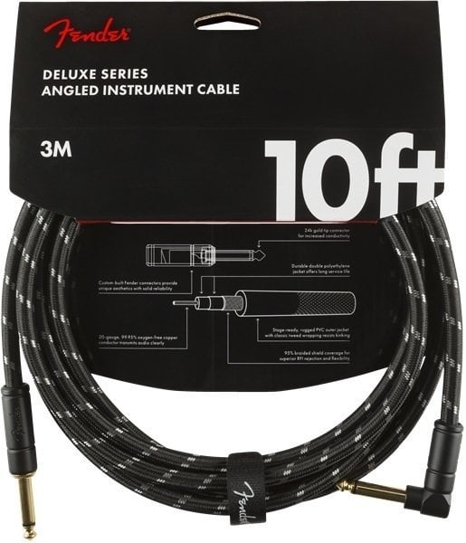 Instrument Cable Fender Deluxe Series Black 3 m Straight - Angled