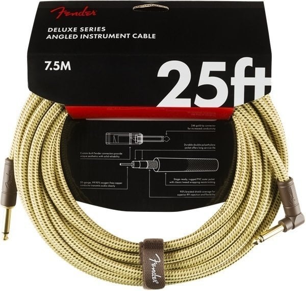 Câble pour instrument Fender Deluxe Series Jaune 7,5 m Droit - Angle