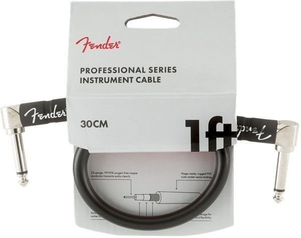 Cable adaptador/parche Fender Professional Series  A/A Negro 30 cm Angulado - Angulado