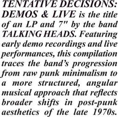 Disque vinyle Talking Heads - Tentative Decisions: Demos & Live (LP + 7" Single)