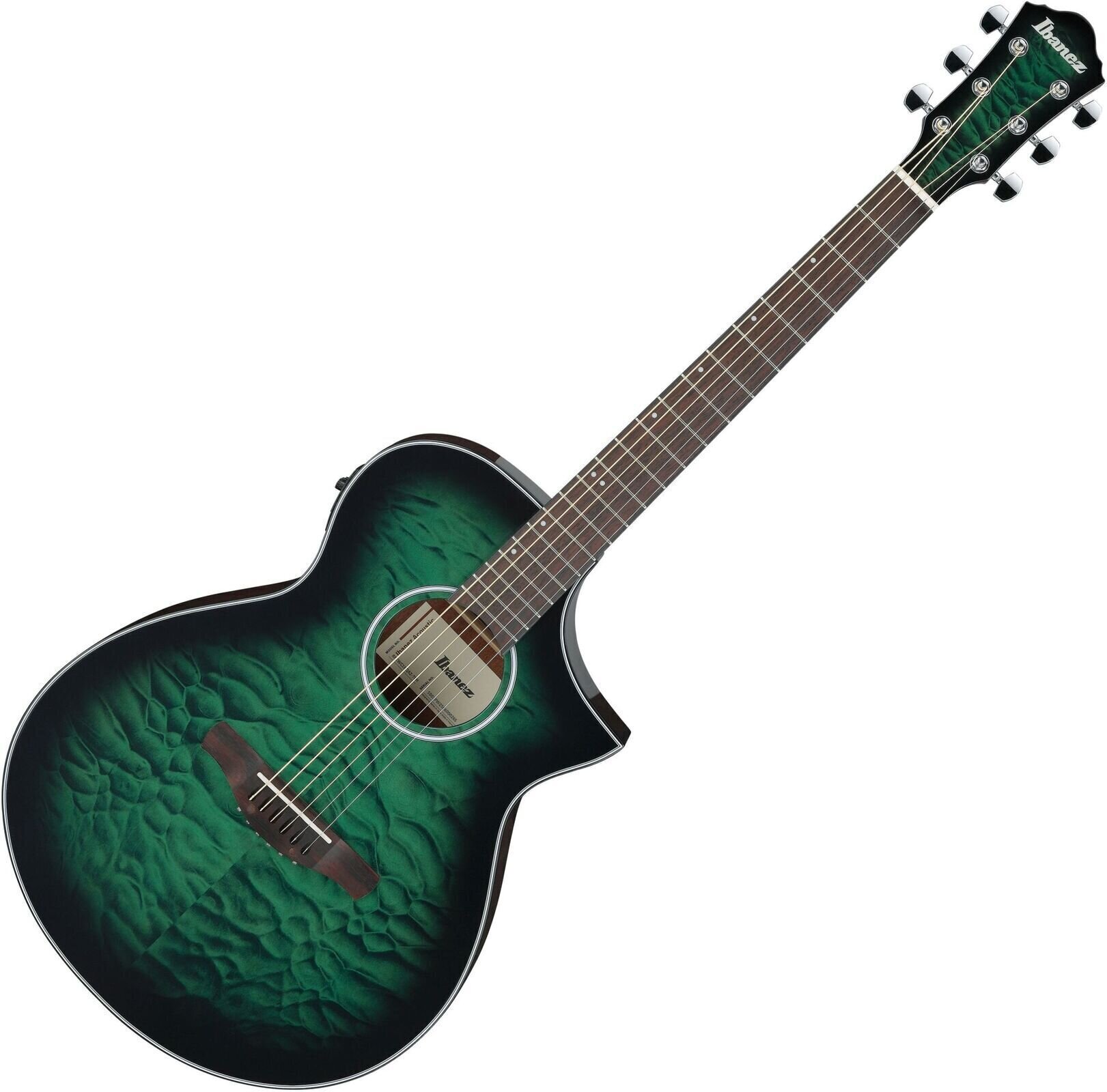 Jumbo elektro-akoestische gitaar Ibanez AEWC16QA-TEH Transparent Emerlad Burst Jumbo elektro-akoestische gitaar