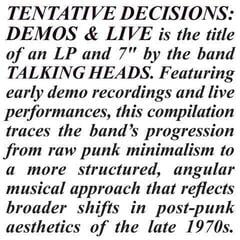 Muziek CD Talking Heads - Tentative Decisions: Demos & Live (3 CD)