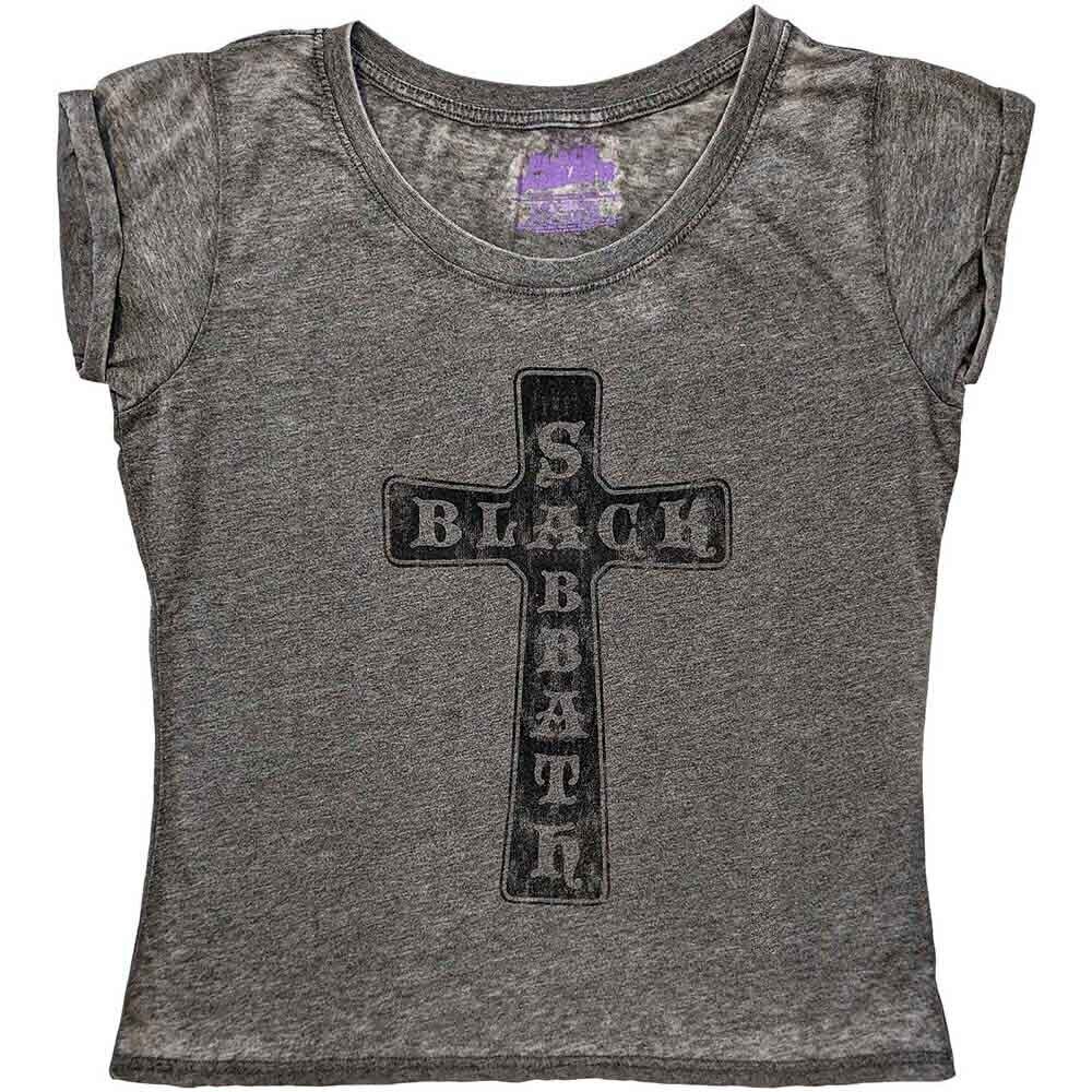 Camiseta de manga corta Black Sabbath Vintage Cross Charcoal Grey S De mujer Camiseta de manga corta